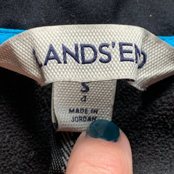 Lands' End Kids Fleece Lined Jacket size Small 4 Black Blue Zip Trim Wind Resist - Picture 6 of 6
